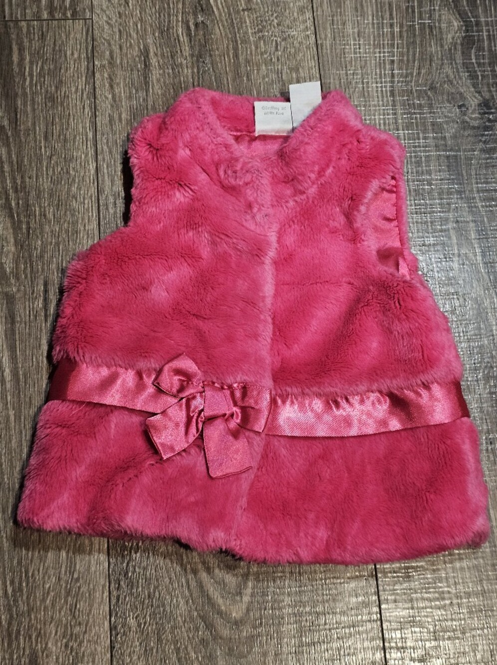 Koala Kids Bright Pink Faux Fur Vest with Satin Bow Size 12 months